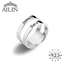 AILIN 925 Sterling Silver Custom Engraved 2 Name Ring For Women Couple Personalized Family Christmas Jewelry Gifts Mother Wife