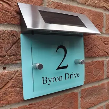 

DIY House Number MODERN HOUSE SIGN PLAQUE DOOR NUMBER STREET GLASS ACRYLIC/ GREEN SOLAR LIGHT