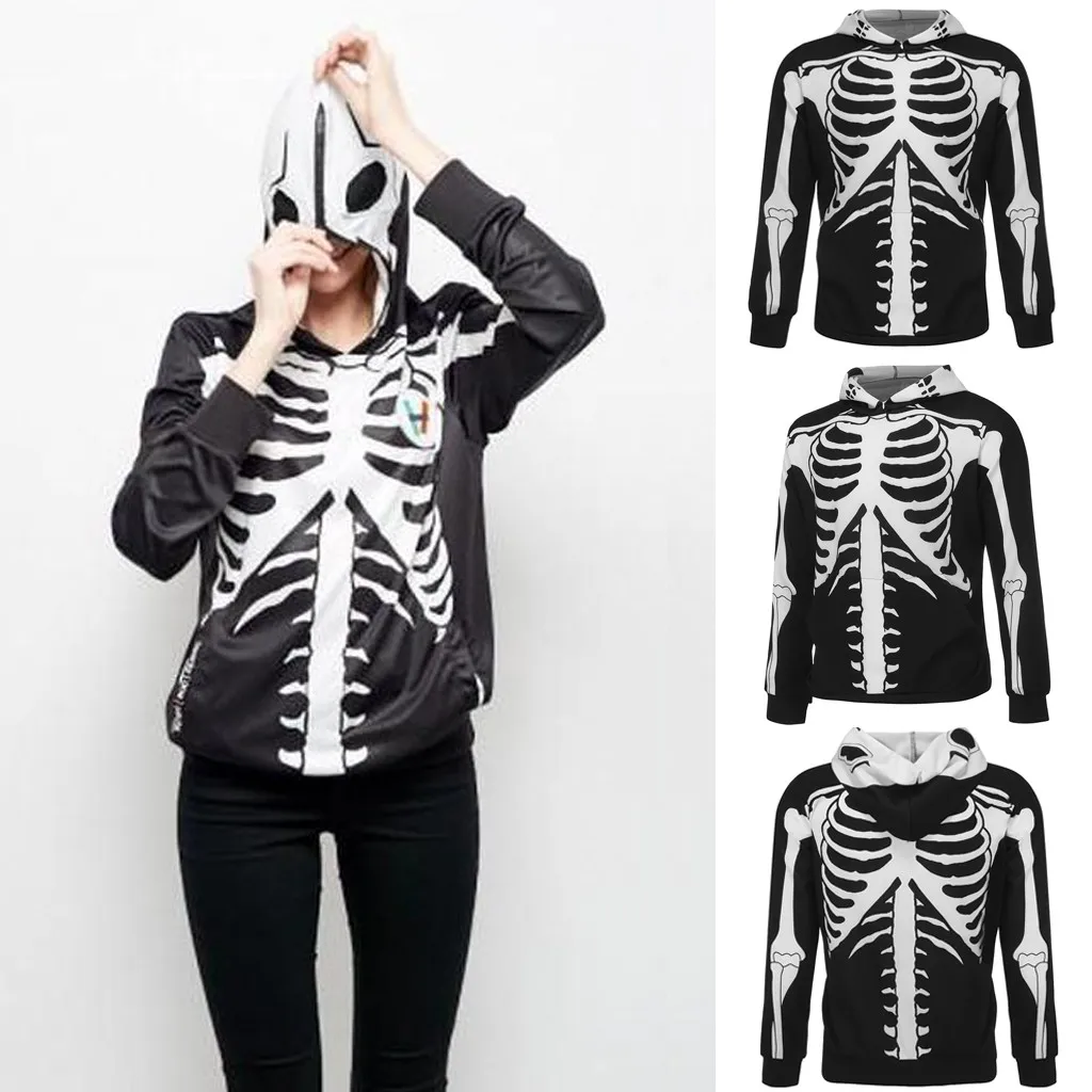 

Women's Halloween Sweatshirt Fashion 3D Skull Printed Evening Party Long Sleeve Hoodie Top Sweatshirt Moletom Feminino Inverno