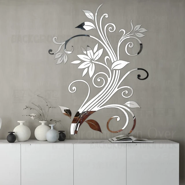 Acrylique Miroir Sticker Mural Adhésif Garde-Robe Décoration Fleur