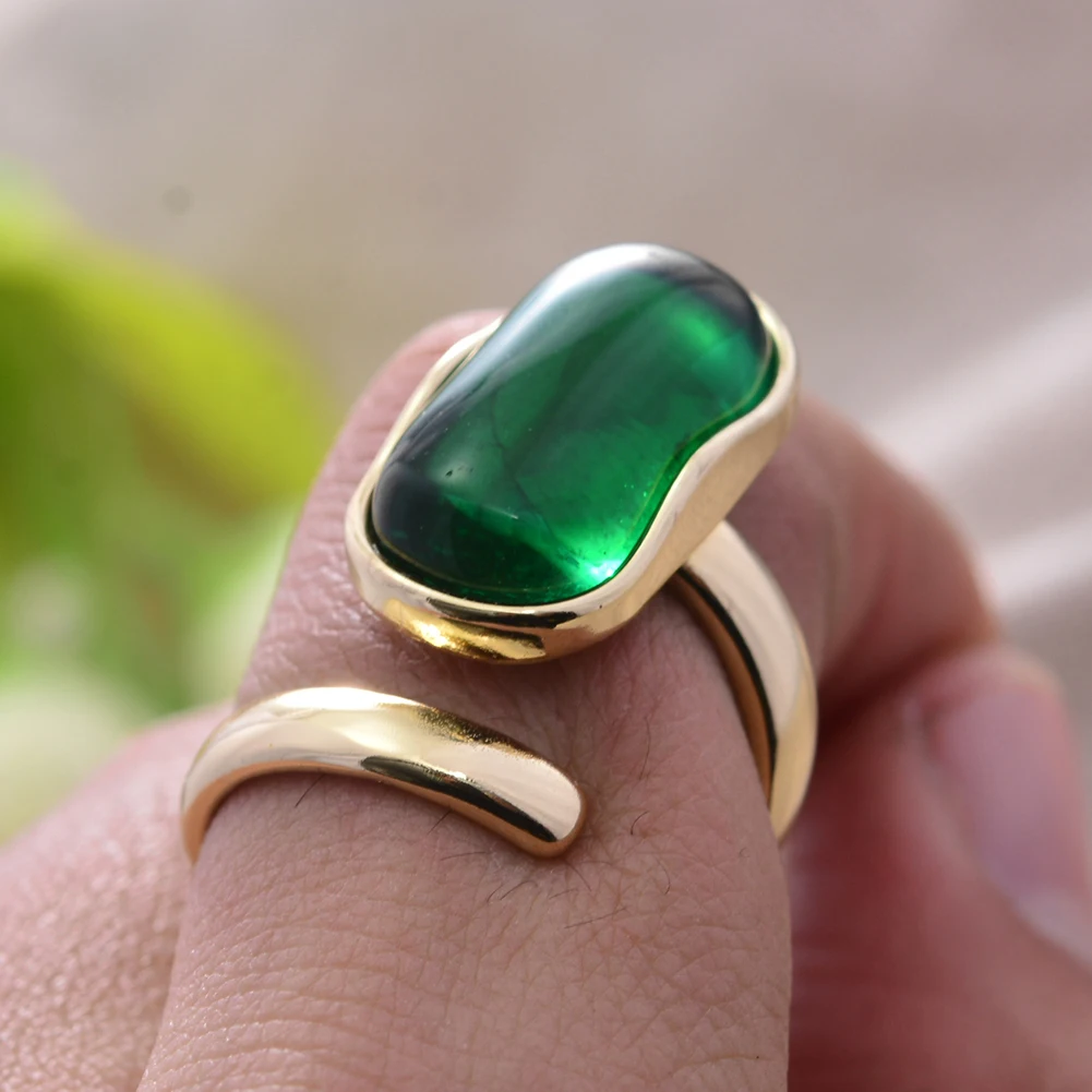 Luxury Granny Emerald Gemstone Yellow Gold Color Ladies Engagement Ring Jewelry For Women Gift No Fade - 2