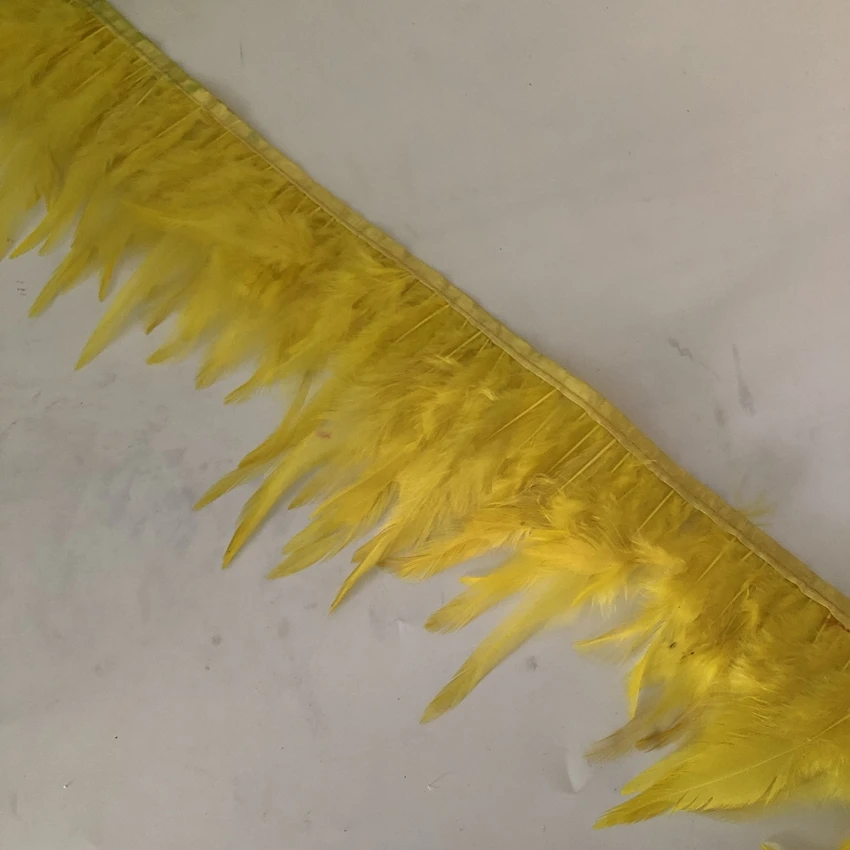 

Перьевая отделка 10 метров, крашеные желтые DIY ремесла, швейные фазаньи, куриные крылья, кружевные ленты, реальные кожные пары 10-15 см
