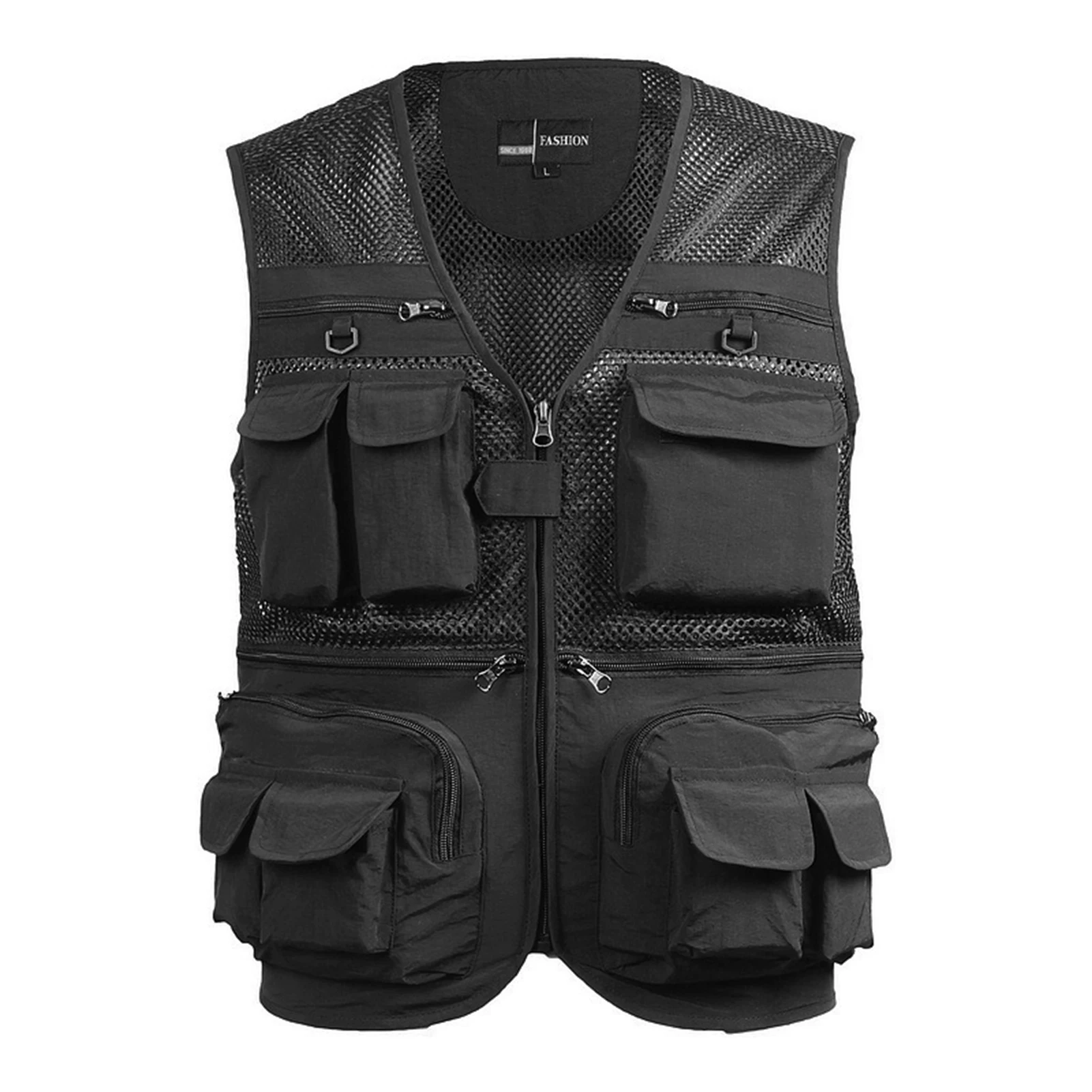 Fishing Utility Vest Men’s Travel UNI-Form Outdoor Work Vest with Pockets Mesh Front & Back Black 