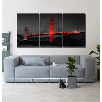

Red Light In Nightscape of Golden Gate Bridge Posters Print on Canvas Wall Art Landscape Picture for Living Room Home Decor