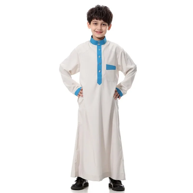 Muslim Clothing Arab Dubai Turkey Malaysia Kaftan Long Sleeve Solid Saudi Islamic Robe for Boys | Тематическая одежда и