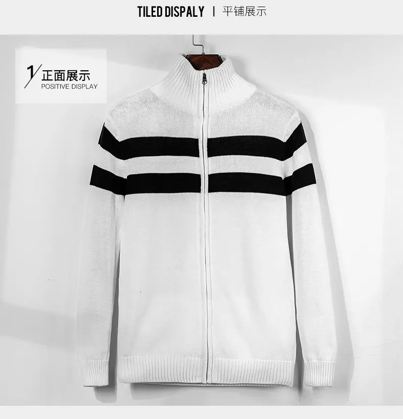 MuLs Brand Sweater Jacket Men Cotton Stand Collar Male Sweater Autumn Winter Stripe Sweatercoat Man knitwear 2019 New Asian Size 03