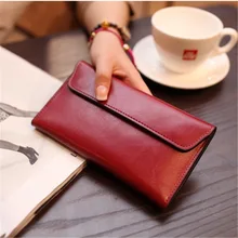 Cuir véritable femmes portefeuille longue boucle magnétique femme portefeuille pochette pour femmes sacs en cuir de vache porte-monnaie porte-carte de crédit(China)
