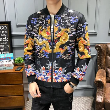

Golden Dragon Print Jacket Men Streetwear Bomber Jacket Men Hip Hop Chinese Coat Men Jacket Coat Windbreaker 5XL 2020 Autumn New