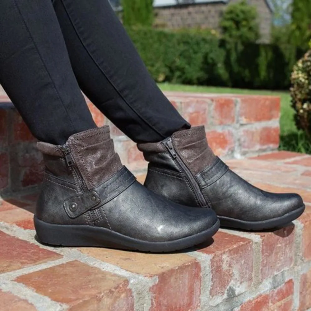 

Women Autumn Winter Boots Round Toe Shoes Booties Buckle Strap Wedge Heel Single Shoes Wedges Outdoor Warm Shoes