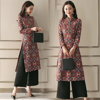 

National style printed dress autumn 2018 new women's long women's spring Chinese style socialite temperament skirt