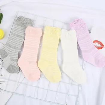 

New Style Spring and Summer Solid Color Lace Children Mesh Tube Socks Thin Stripes Breathable Sweat Absorbing Baby Tube Anti-mos