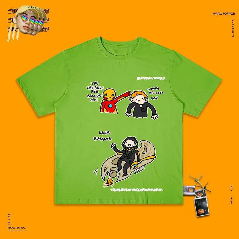 Wang You Disease Studio Hong Kong Flavor Chia Wind Hand Doodle футболка для мужчин и женщин Boyfriend Wind Tee