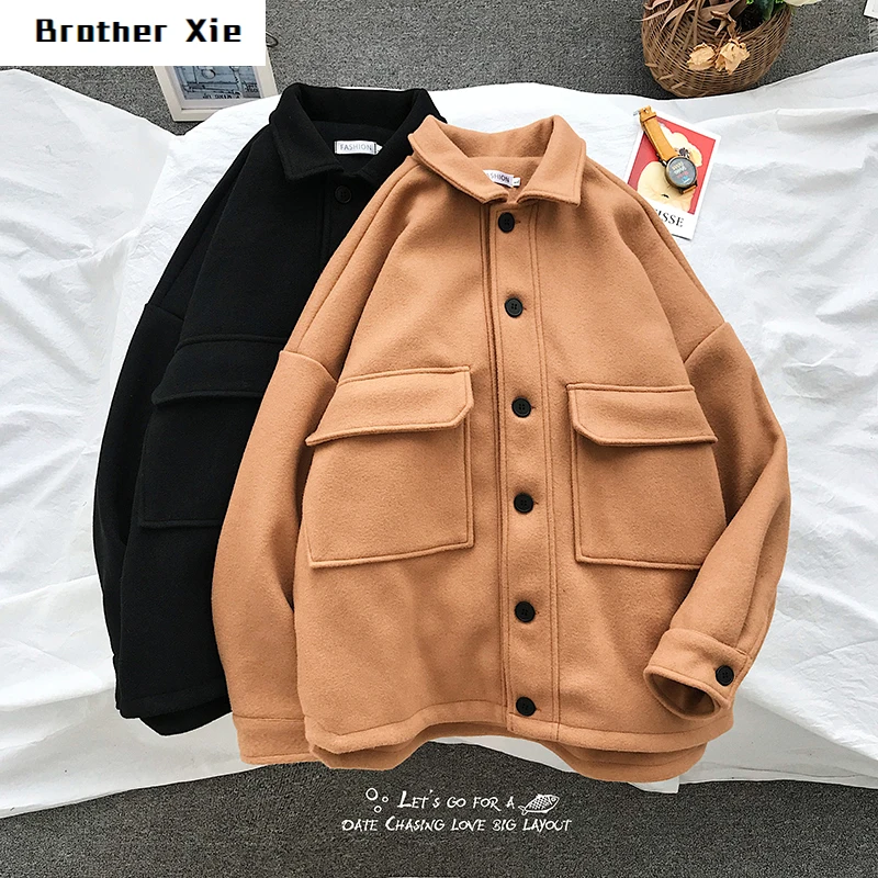 

Short Woolen Coat Men Fashion Solid Color British Wind Woolen Jacket Men Streetwear Loose Woolen Coat Man Overcoat Male Clothes