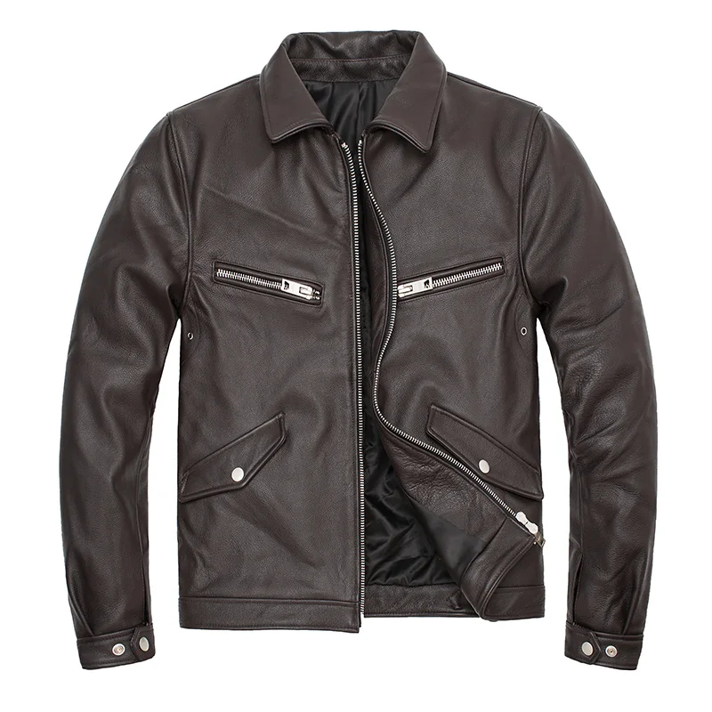 Коричневая Мужская мотоциклетная кожаная куртка американского стиля размера плюс XXXL из натуральной воловьей кожи, осеннее пальто из натуральной кожи