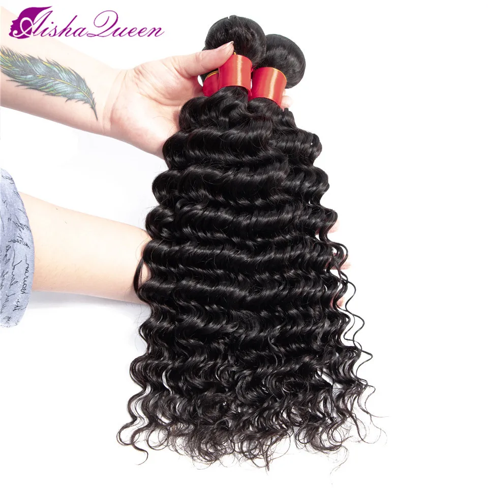 Aisha queen глубокая волна пряди с закрытием средний коэффициент бразильские волосы плетение пряди не Реми человеческие волосы пряди с закрытием