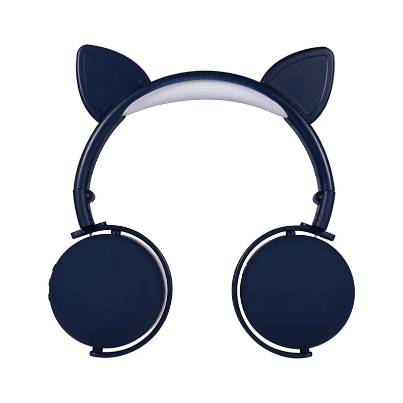 Синий Беспроводные Bluetooth милые наушники с кошачьими ушками для девочек, складная стерео гарнитура с микрофоном, большие наушники - Цвет: Синий