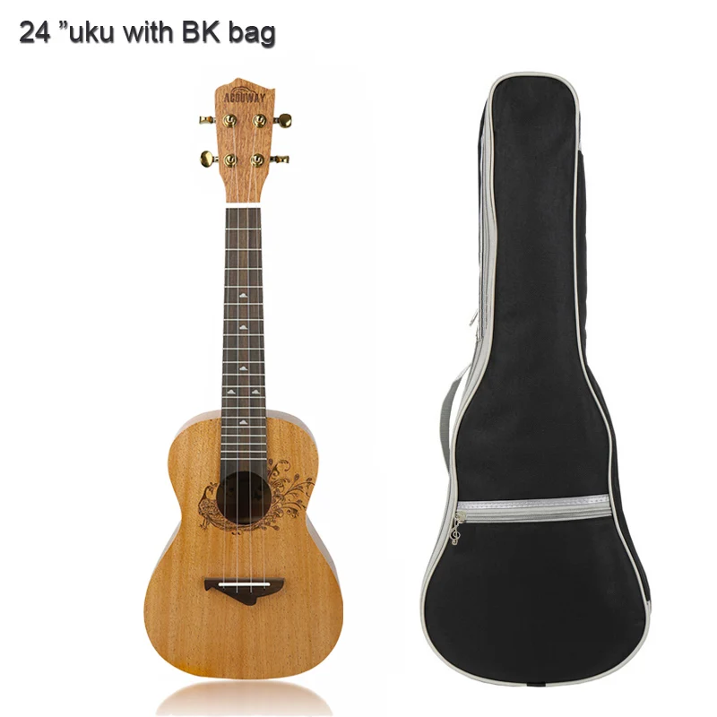 Acouway 2" сопрано 24" концертные Гавайские гитары укулеле УКУ красного дерева Топ Япония углеродная нить 18:1 головка машины Aquila струны optinal аксессуар - Цвет: 24 Uku-BK bag