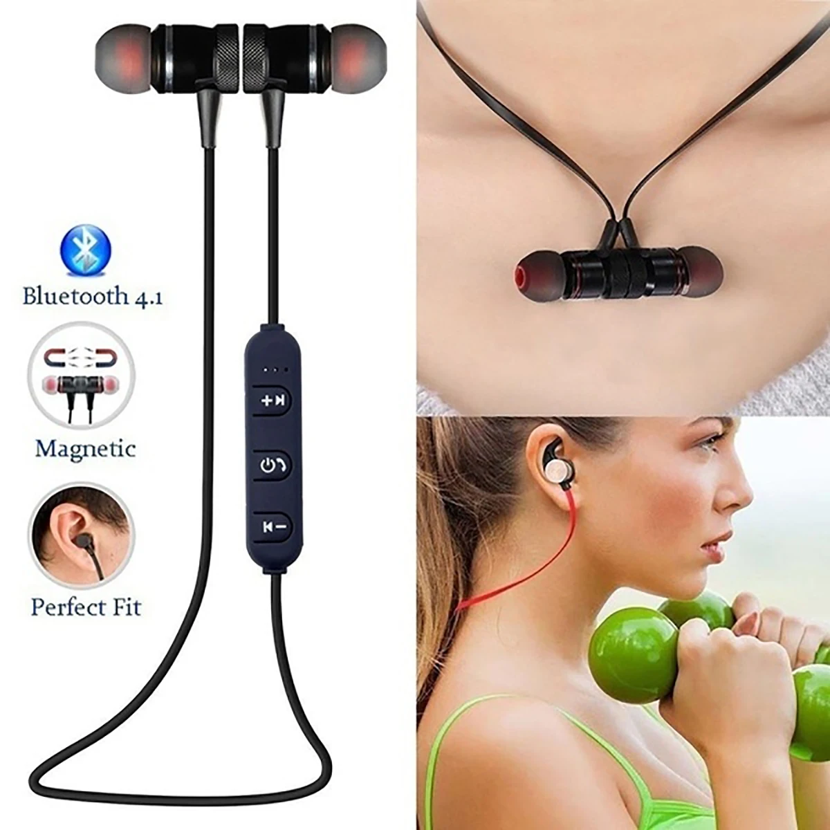 Wireless Bluetooth Earphones Metal Magnetic Stereo sports Bass Cordless Headset Earbuds With Microphone headphones for all phone