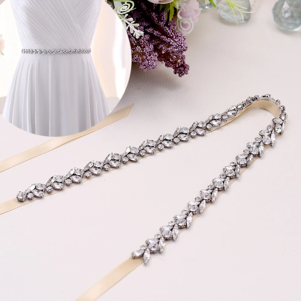 

TOPQUEEN Wedding Sash Woman's Wrap Dress Wedding Belt Sash Belt for Bridesmaids Silver Rhinestone Belt Bridal Applique S468