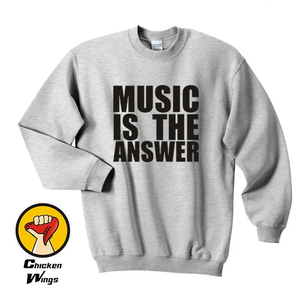 

Music Is The Answer Printed Black Shirt New Mens Womens Dance Rave House Top Crewneck Sweatshirt Unisex More Colors XS - 2XL