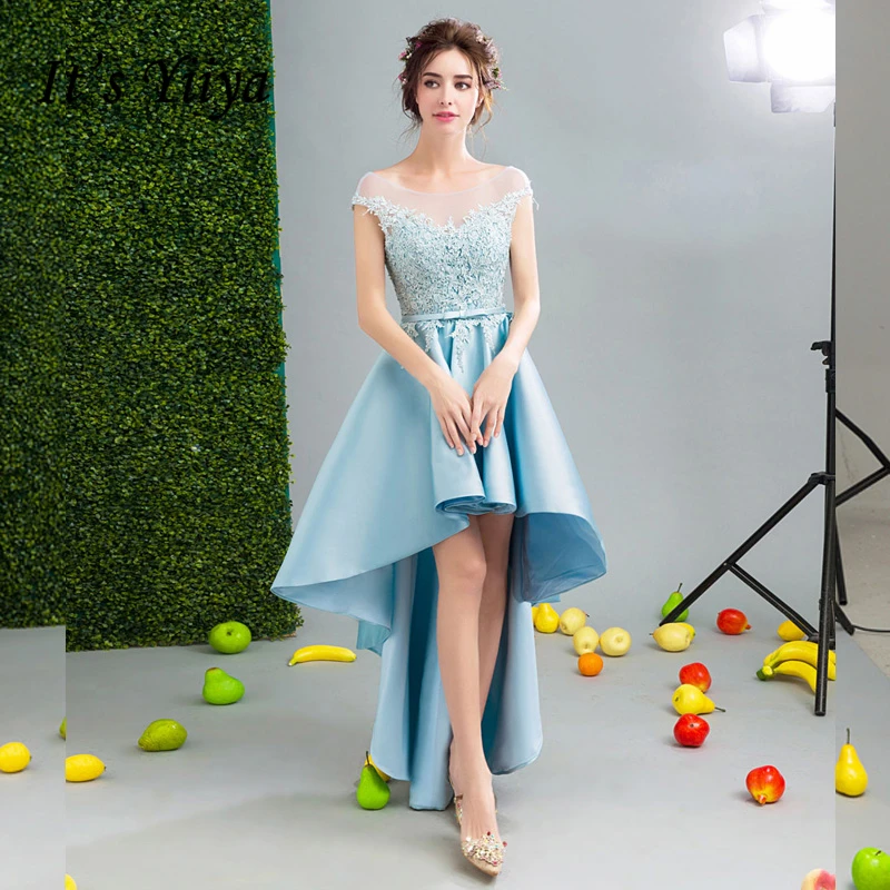 light blue Вечернее платье с круглым вырезом без рукавов с открытой спиной Robe De Soiree LX226 Новые Вечерние платья с вышивкой для женщин на шнуровке торжественное платье - Цвет: light blue