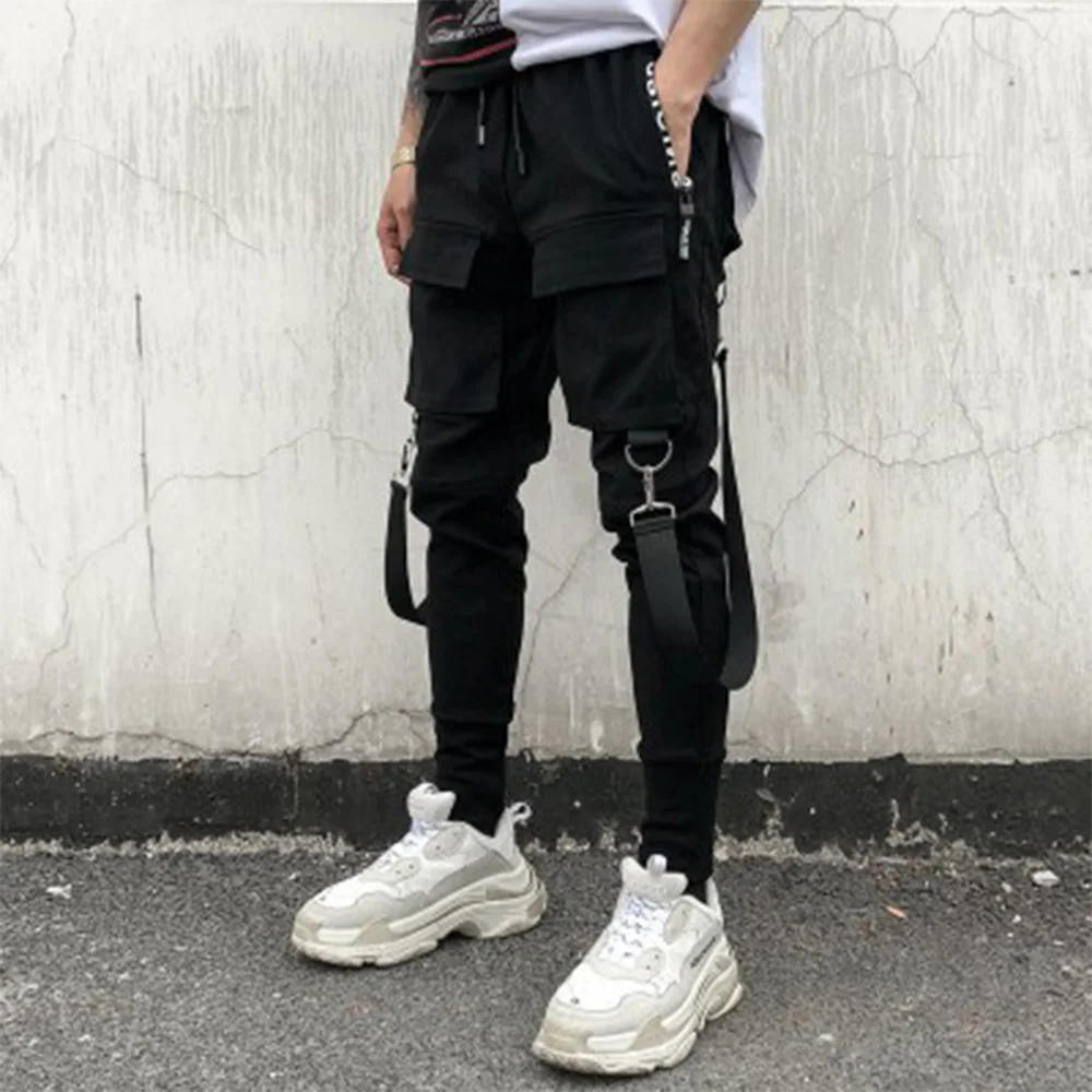 

Mens Hip Hop Pants Pockets Joggers Sweatpants Casual Ripped Sweatpants Joggers Trousers Male Black Sweat Pants Streetwear