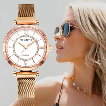 

REBIRTH Women's Watch 2019 Rhinestone Women Bracelet Watch For Ladies Wrist Watch Simple Business Montre Femme Relogio Feminino