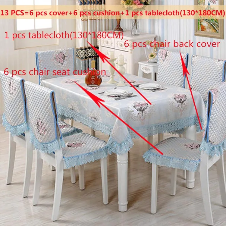 Blue 13pcs-130x180 9/12/13 шт./компл. вышивка Скатерти на элегантном толстом скатерть Пылезащитная крышка стола для Украшения для обеденной ткань Подушка на стул - Цвет: Blue 13pcs-130x180