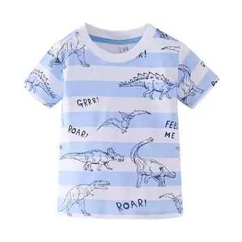 

Summer Casual Children Short Sleeve Kids Children Clothes Kids Boy Cute T-shirt Cartoon Dinosaur Printed Stripe T-shirt for Boys