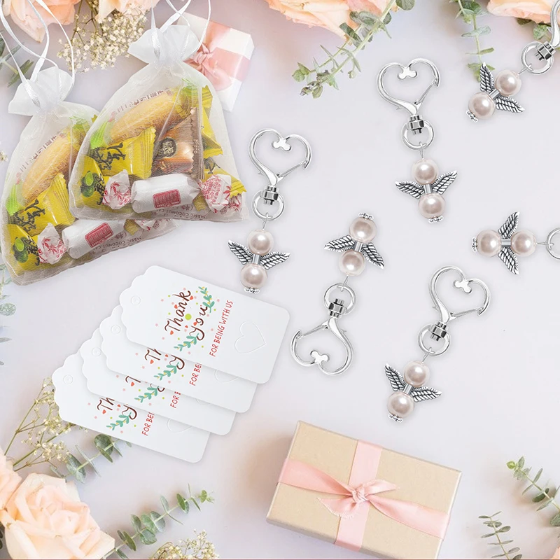 60 Pcs Thank You Favors Angel Keychain Favor Bow Angel Wing Thank You Tag Guest Return Favor for Baby xqmg Party Favors Event