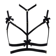 Стиль, черный бантик, бюстгальтер, милое Открытое сексуальное белье, грудь, бандаж, клетка для тела, пастельный, готический пояс, размера плюс вечерние, Rave