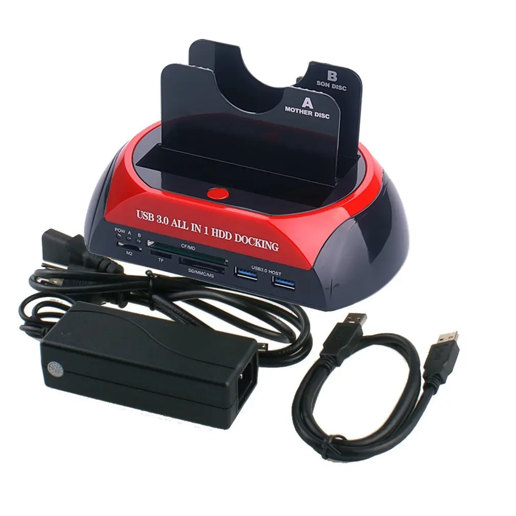 

876U3C USB3.0 All-in-1 Dual SATA HDD Docking Station Double Position Hard Disk Base With Card Reader with Clone Function
