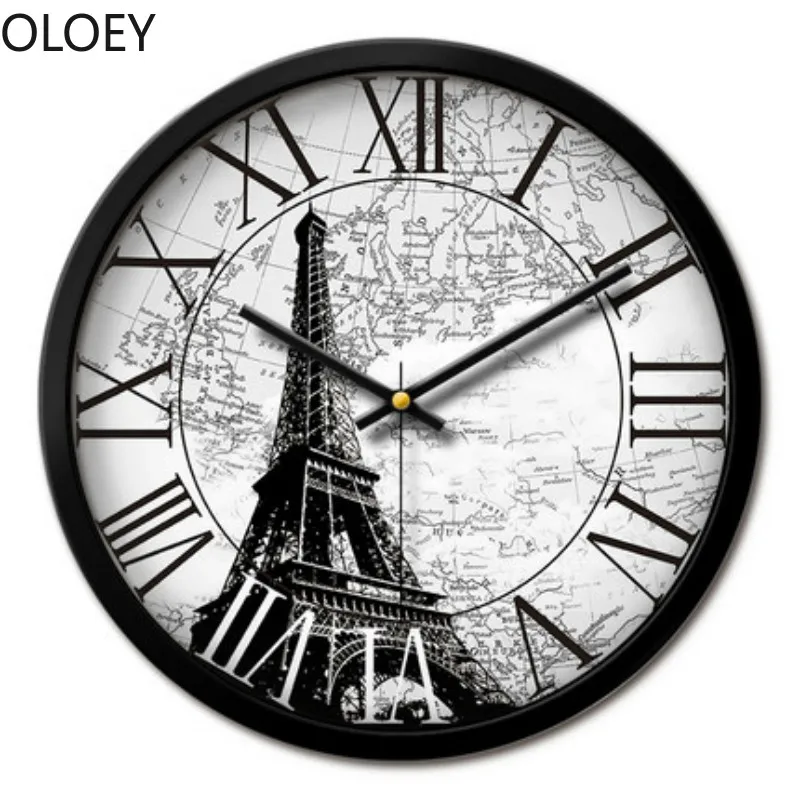 

European Large Wall Clock Vintage Silent Living Room Bedroom Home Decor Creative American Black Clocks Wall Kitchen Clock Brief