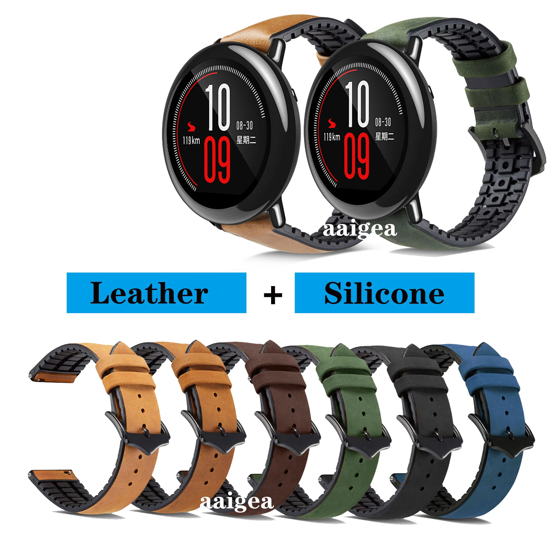 

Ремешок для часов из натуральной кожи, силиконовый браслет для Huami Amazfit PACE, Huami Stratos 2 2S 3/ GTR 2 GTR /47 мм, 20 мм 22 мм