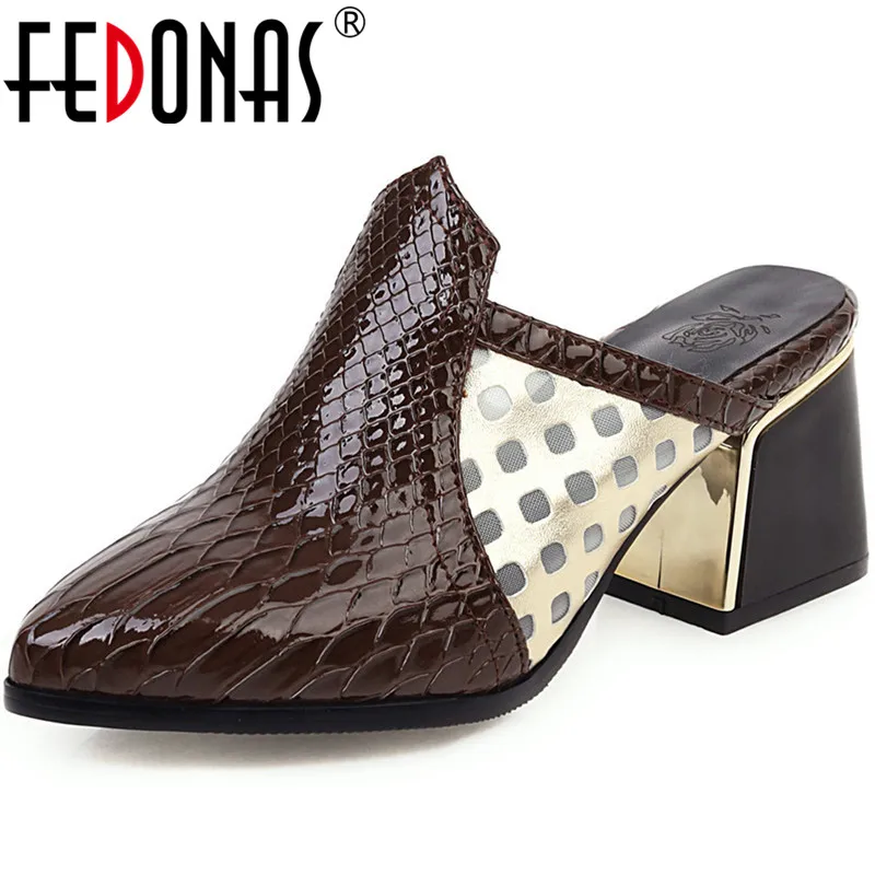 

FEDONAS 2020 Color Matching Women Shoes Sexy Quality Thick Heels Pumps Spring Summer Show Off Mules Working Prom Shoes Woman
