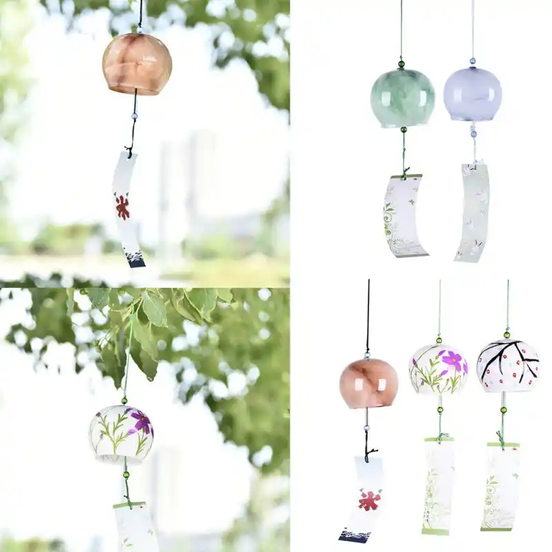 Wind Chimes Hair Ball Japanese Bell Wind Circle Wind Chime-Pink White Gray