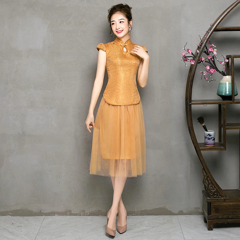 2 шт./компл. элегантные Чай-длина Винтаж традиционный Cheongsam красные платья для подружек невесты Cheongsam вечерние свадебное платье Ципао