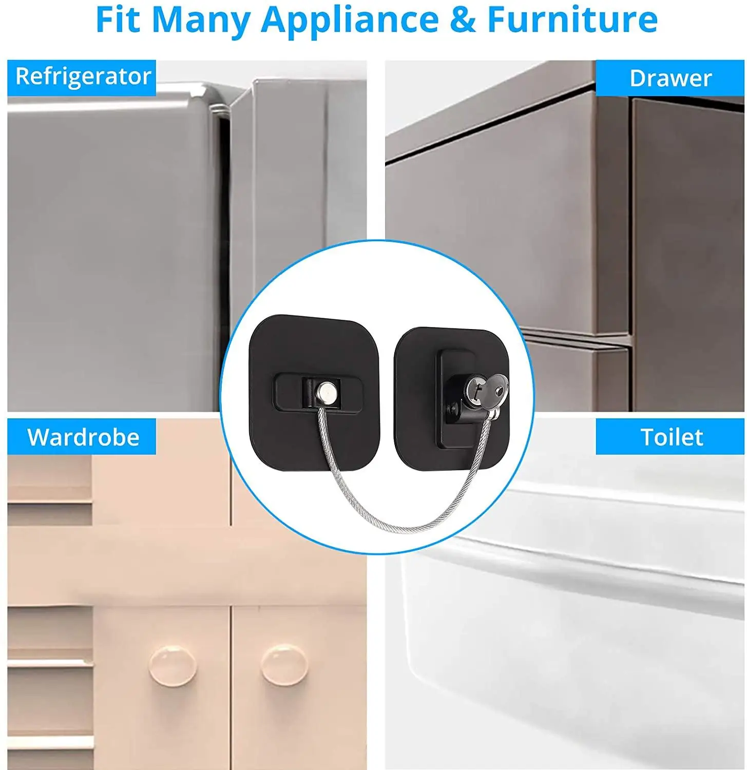 Refrigerator Door Lock with Key Adhesive Freezer Latch Cable Restrictor for Child Safety Used on Refrigerators 1pcs | Мать и ребенок