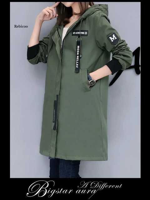 New Winter Trench Coat Women Long Sleeve With Hood Medium Long Army Green  Female Coat Casaco Feminino Coats - AliExpress