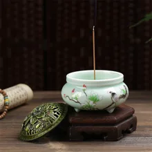Керамический Лотос крышка Celadon благовония горелка ручной работы ручная роспись подставка для ароматических палочек Будда катушки благовония курильница домашний декор