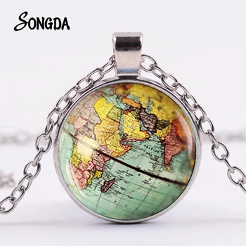 

New Arrival DIY Globe Necklace Vintage Earth World Map New York Wanderlust Pendant Glass Cabochon Handmade Chain Jewelry
