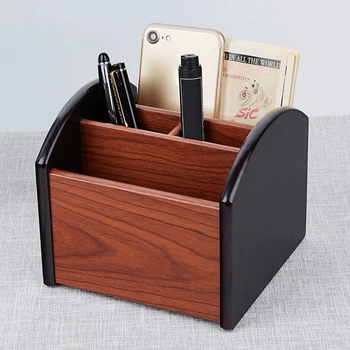 

360° Rotating Pen Pencil Holder Wooden Remote Controls Holder Table Office Supplies Desk Storage Organizer