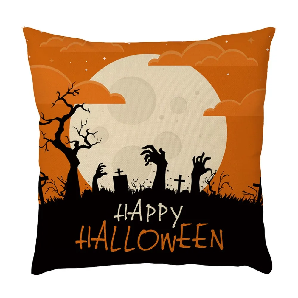 Square Horror Halloween Cushion Cover Linen Cotton Pillowcase Witch Pumpkin Castle Throw Waist Pillow Covers Home Decor Q3