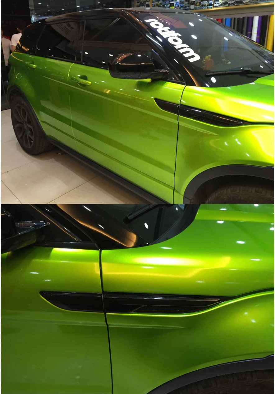Глянцевые Конфеты Флуоресцентный зеленый винил обертывание глянцевая металлическая виниловая Автомобильная обертка Diy Стайлинг автомобильный стикер 1,52*20 м/рулон