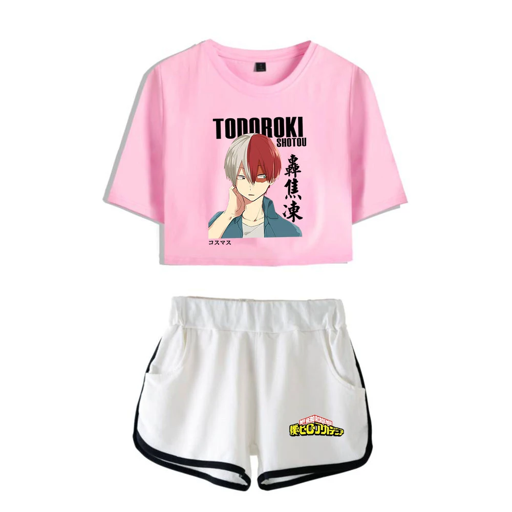

2021 Boku No Hero Academia Tracksuit Female Tracksuit Two Piece Set Short Sleeve Top+Shorts Shoto Todoroki t shirt Women's Set