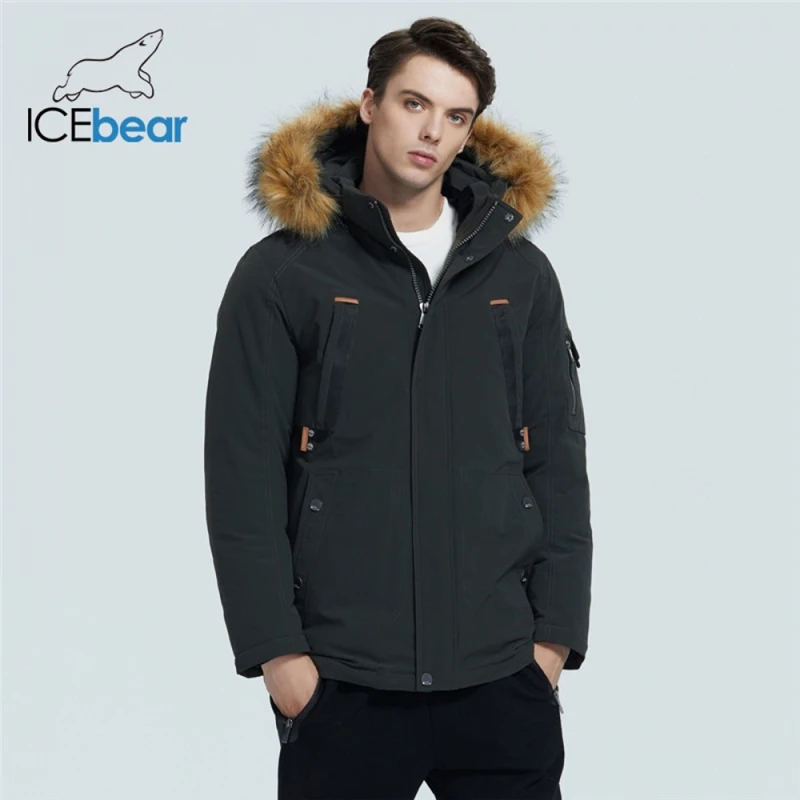 ICEbear 2021 зимняя новая мужская куртка средней длины хлопковая с меховым воротником