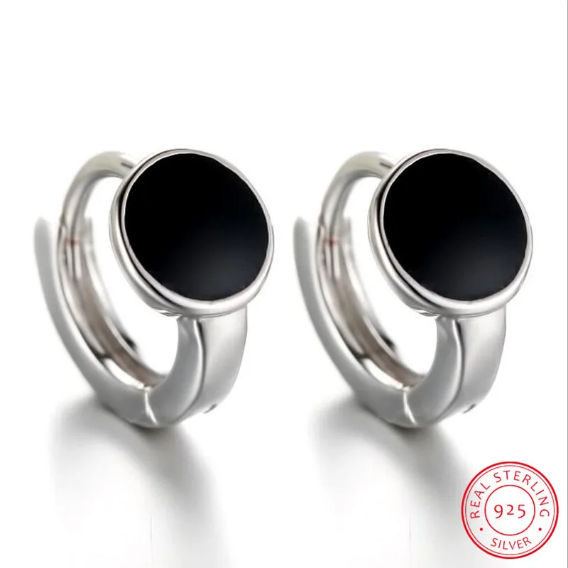 

925 Sterling Silver Round Earrings Black Vinyl Spot High Quality Earrings For Women Ornament Modish Jewelry S-E170