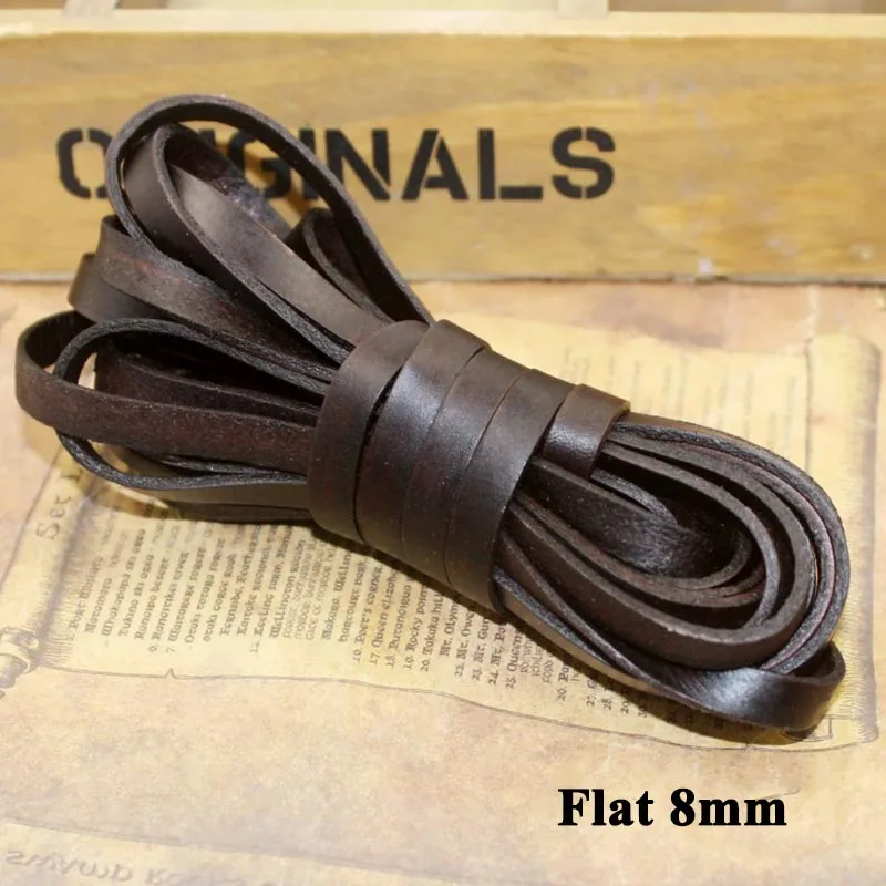 flat 8mm Meetee 1,5-10 мм, 5 метров, круглый плоский кожаный ремешок, сделай сам, браслет, ожерелье, ювелирное изделие, винтажный шнур из воловьей кожи, украшение ручной работы CD203 - Цвет: flat 8mm