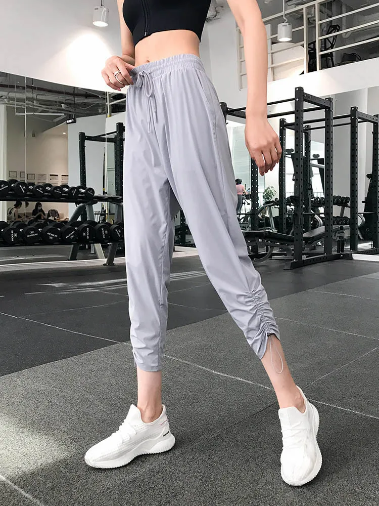 Women's Loose Sweatpants Waist Drawstring Quick-drying Running Pants Breathable Yoga Fitness Pant Cropped Trousers