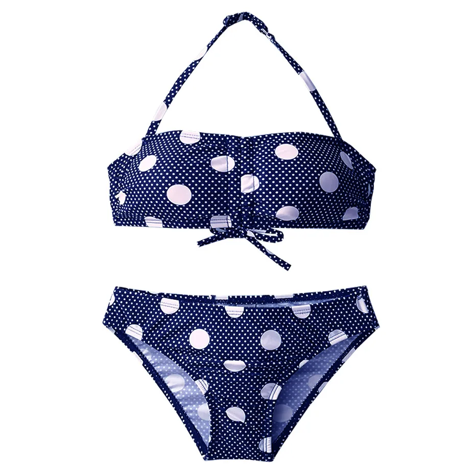 Polka Dot Swimsuit Girls Kids Two Piece Children's Swimwear Halter Top Baby Girl Bathing Suit Padded Beach Swimming | Спорт и